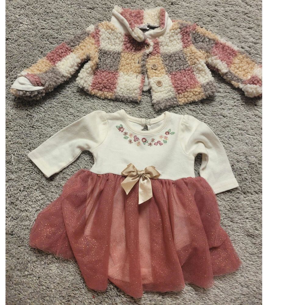 Baby Starters Baby Girl Dress & Sherpa Jacket Set 3M Fall Outfit